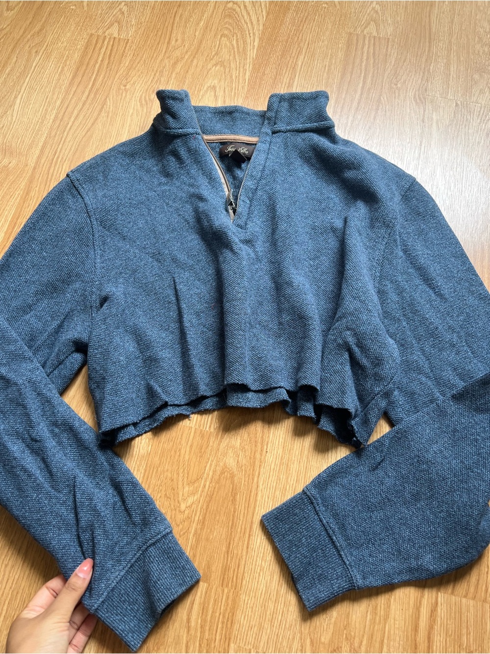 Blue Cropped Quarter-Zip Pullover